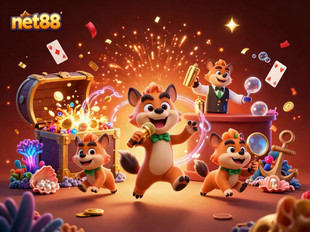 Experience the excitement of net88 with lively hyenas running a packed casino scene.