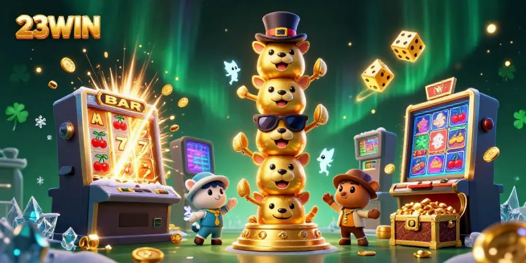 Engage with thrilling 23WIN casino excitement through dynamic gaming symbols and vibrant animations.