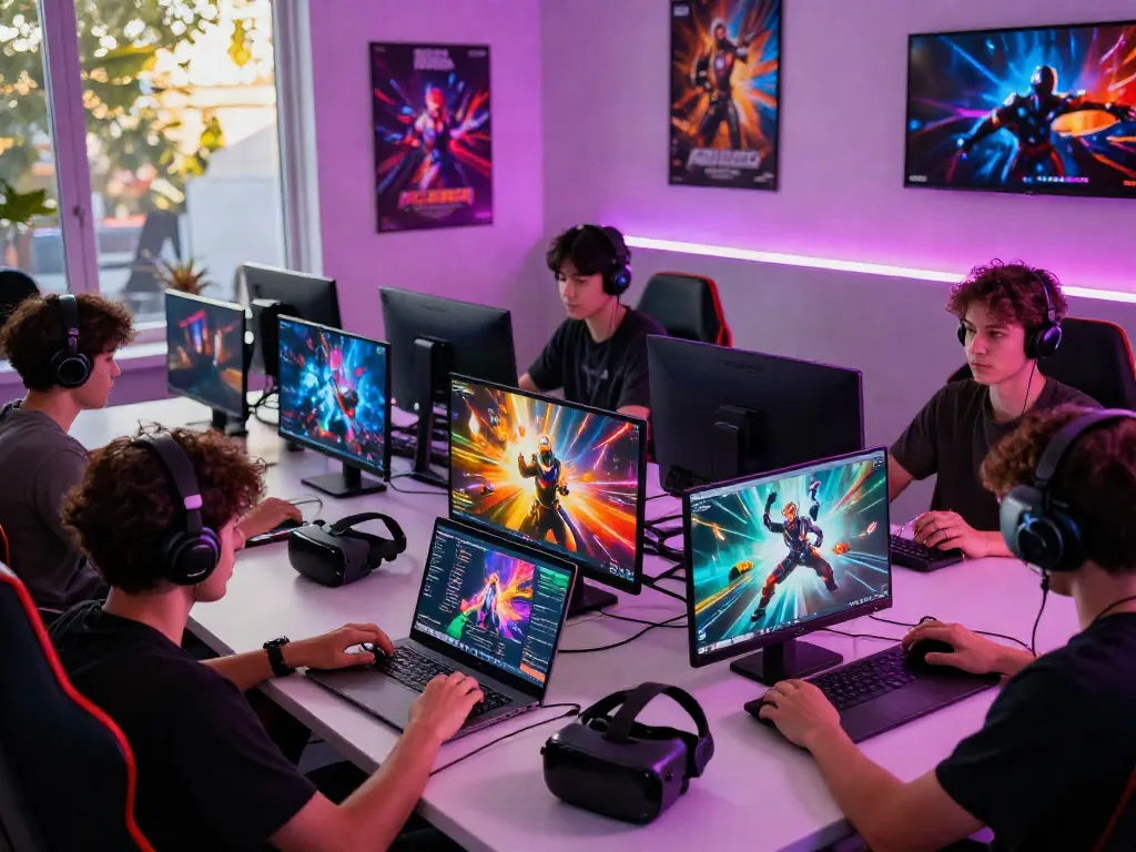 Exciting gaming scene with diverse players enjoying http://gem88-mobile.com on their devices in a vibrant digital setting
