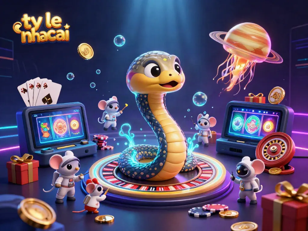 Experience thrilling bets with ty le nha cai at a cosmic casino featuring a Saturn ring snake, astronaut mice, and a golden jellyfish dealer.