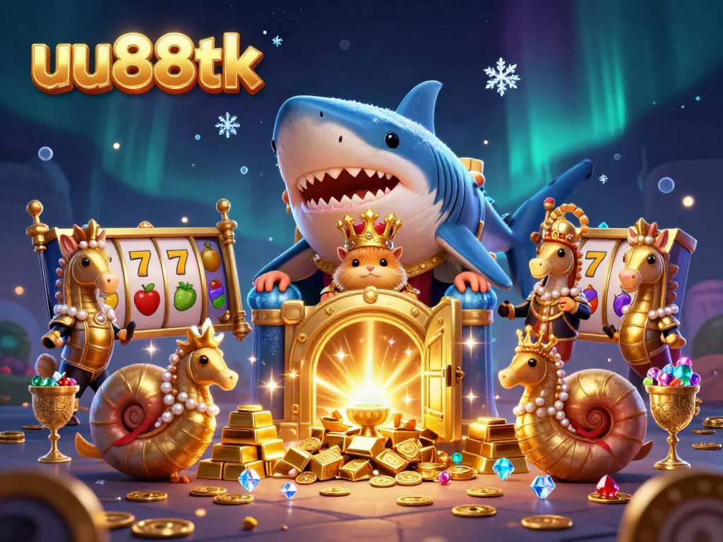 Experience the thrill of uu88tk with a golden hamster king amidst treasures in an enchanting casino setting.