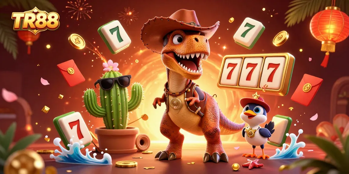Experience dynamic gaming with TR88's vibrant 3D casino illustration, featuring lively characters and rich elements.