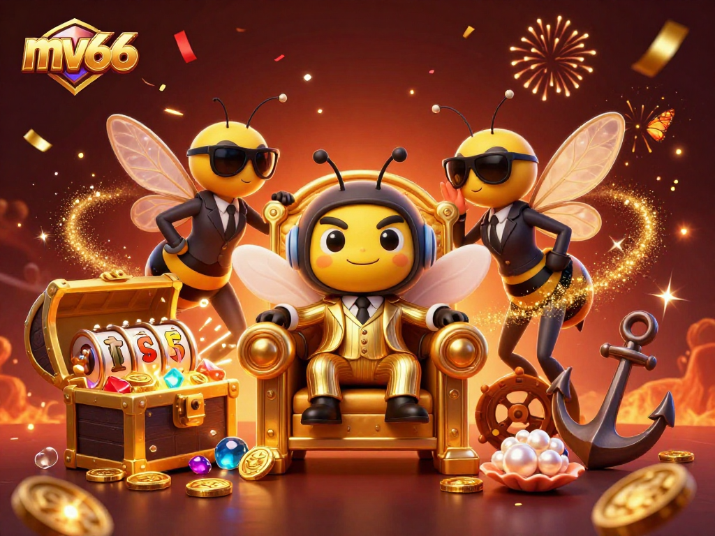 Experience the excitement of mv66 slots with a vibrant scene featuring a bumblebee mob boss and slot reels.