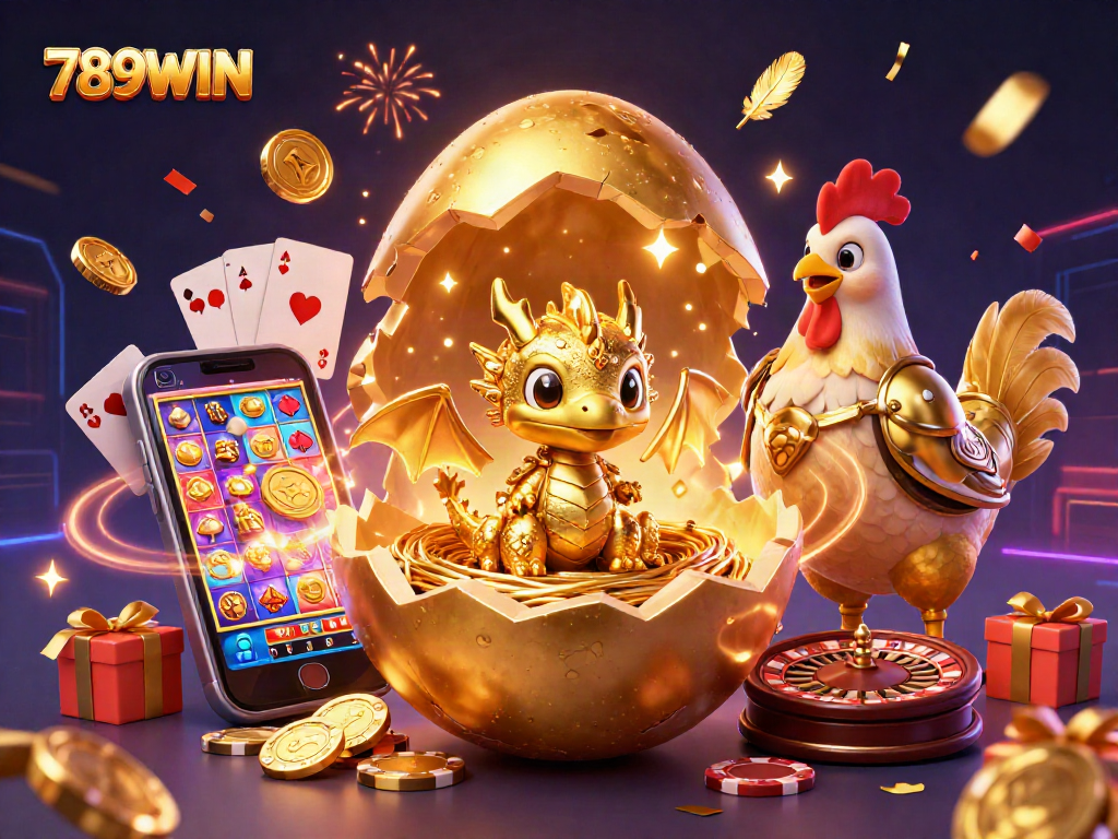 Win big with 789WIN in a thrilling casino scene featuring golden dragon and poker chips.