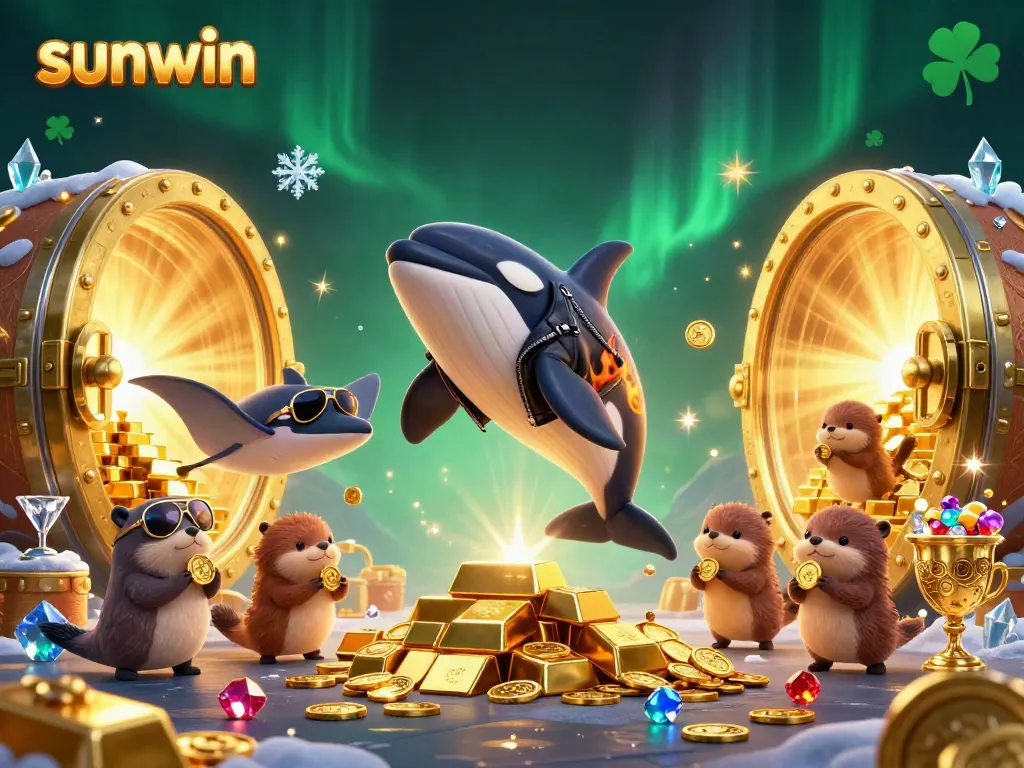 Engage in exciting gameplay at Sunwin, featuring dynamic 3D characters and treasure elements in a vibrant scene.