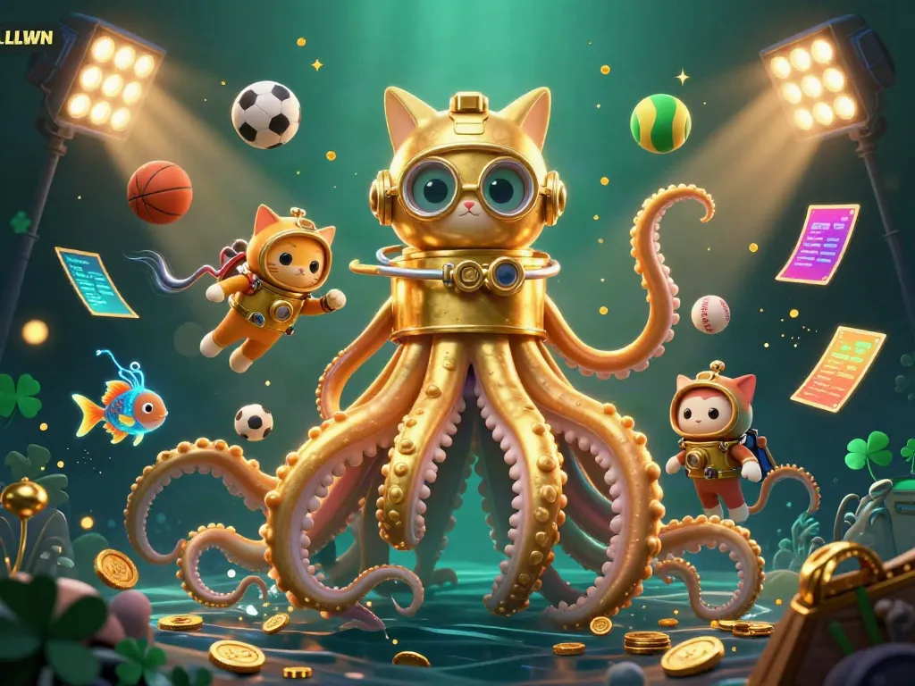 Engage in thrilling gaming at LLWIN with an epic illustration featuring a monumental kraken, sporting elements, and immersive casino action.