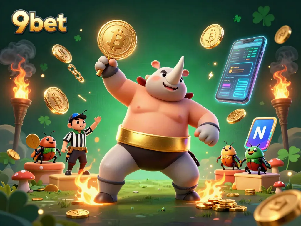 Witness vibrant gameplay excitement at 9bet with 3D cartoon characters and dazzling gold coins.