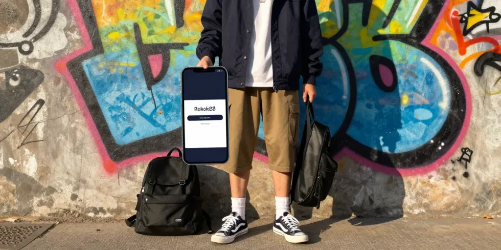 Explore fashionable attire with rokok88 login displayed on smartphone.
