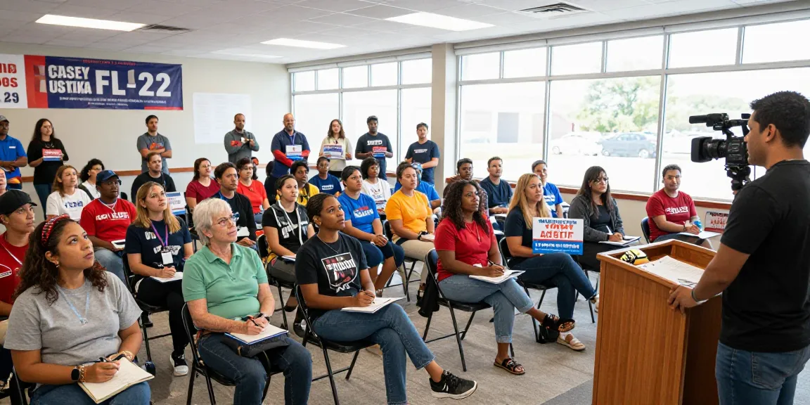 Casey Askar speaking at a community forum, engaging voters about his campaign in FL-22.
